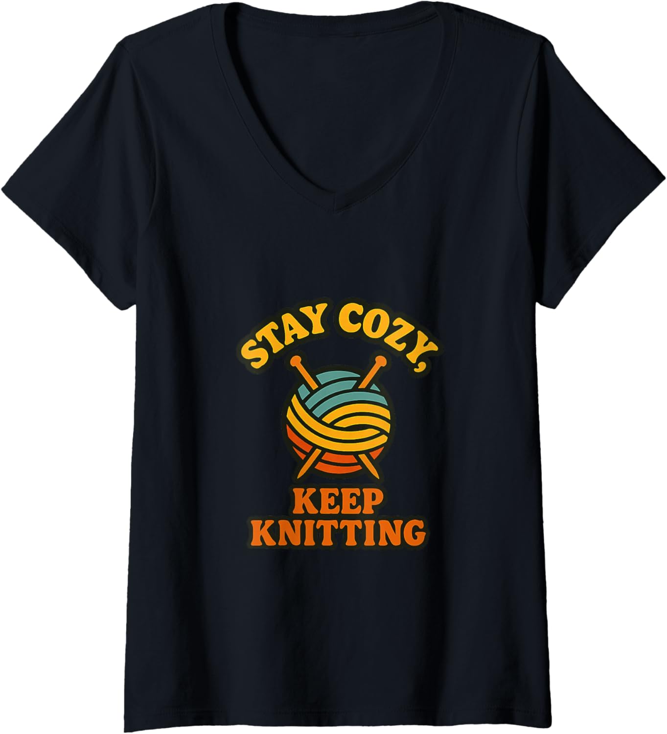 Womens Stay Cozy Keep Knitting Retro Yarn V-Neck Yarn Supply | Viral US Pick | Perfect for Crafters