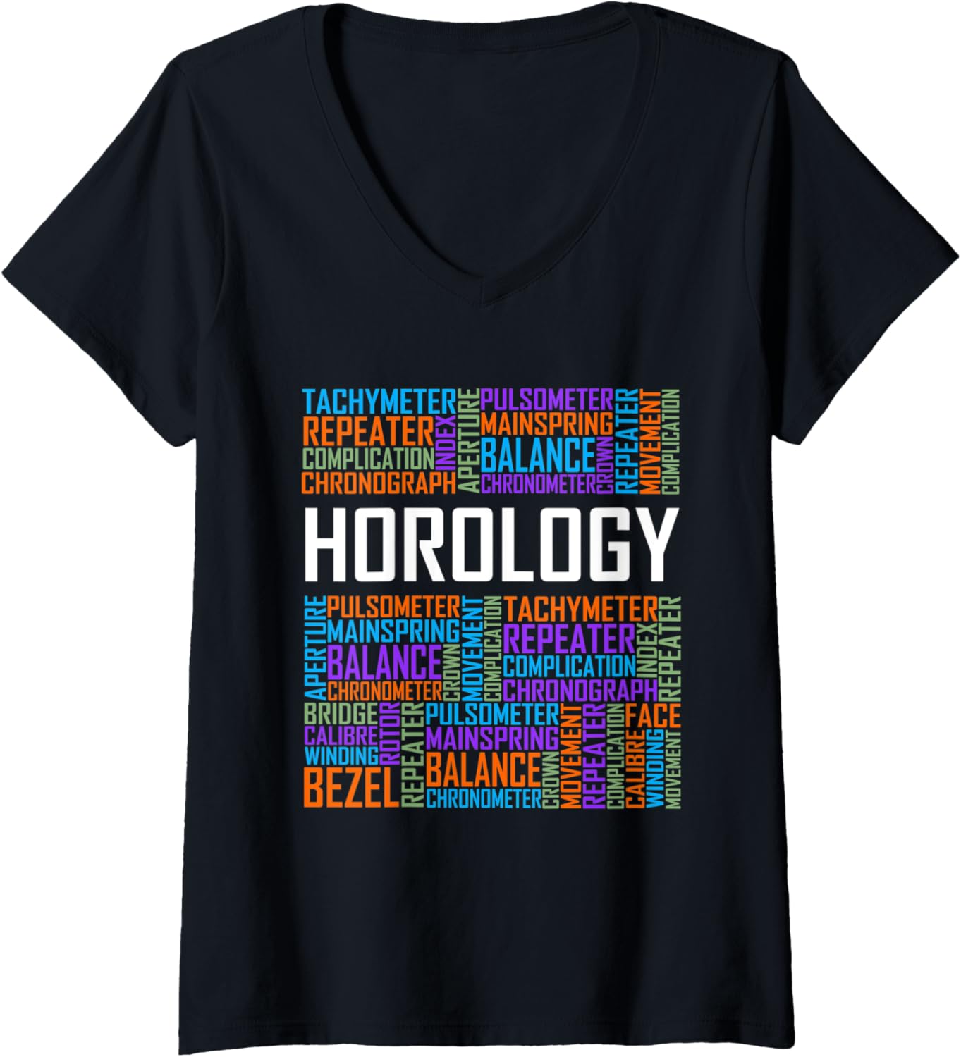 Womens Horology Words Horologist Watchmaker Expert Clock Maker V-Neck Apparel | Best Seller Pick | Comfort Daily Wear