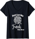 Womens Just Let Me Finish This Row Funny Crochet Yarn Crocheting V-Neck Yarn Supply | High Search Volume | Customer F...