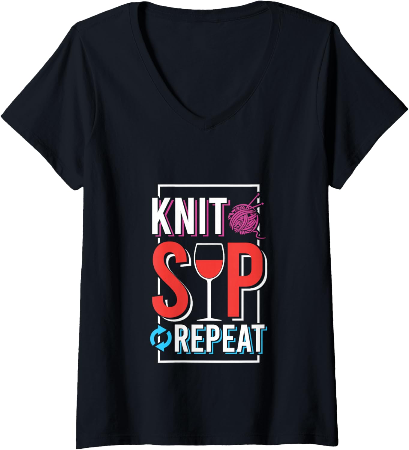 Womens Knit Sip Repeat Funny Wine Yarn Humor V-Neck Yarn Supply | High Search Volume | Best Seller Choice