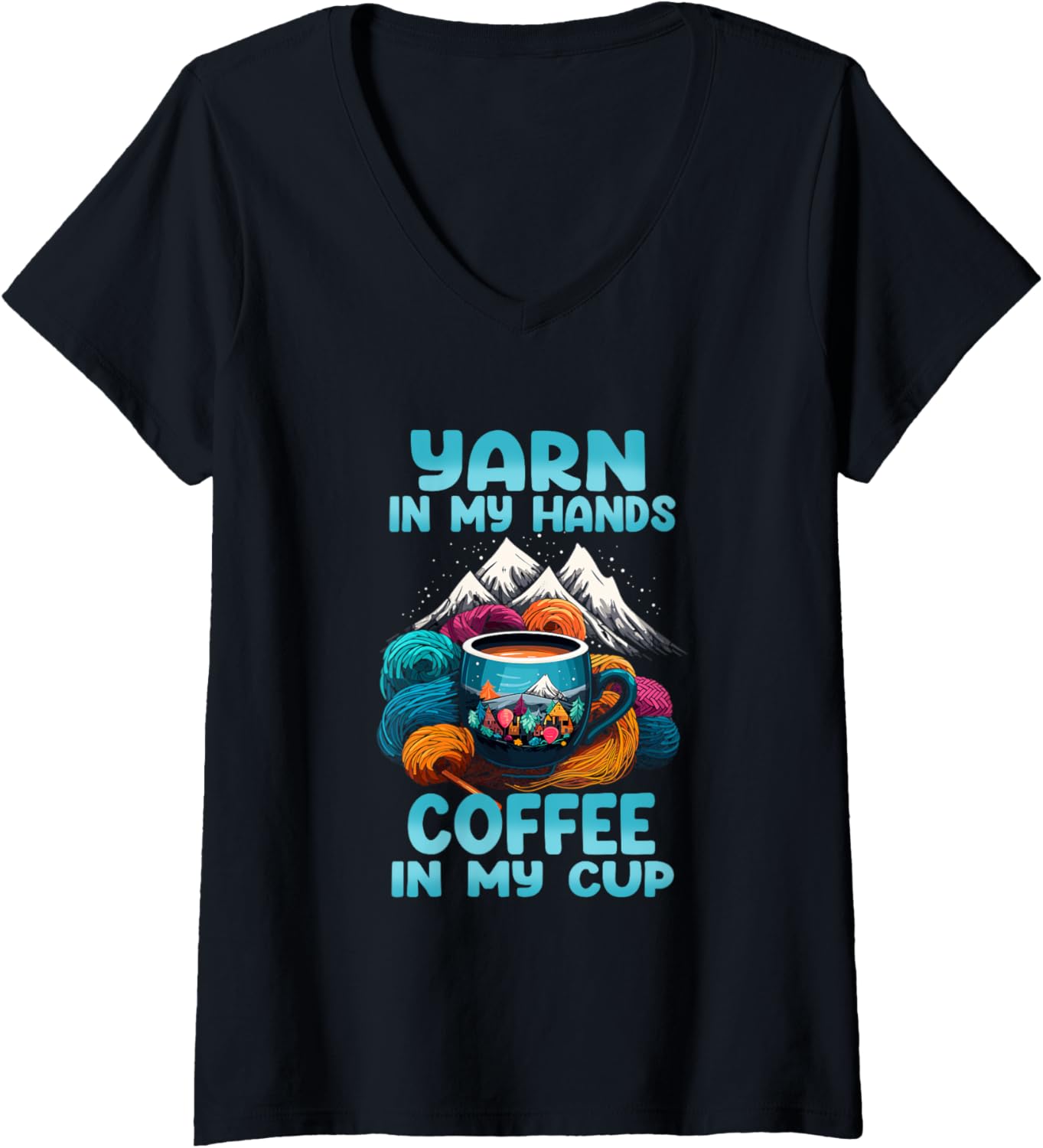 Womens Yarn in my hands coffee in my cup V-Neck Yarn Supply | Premium Quality | Customer Favorite