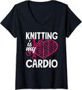 Womens Knitting Is My Cardio Yarn Needle Knitter Hobby Knitting V-Neck Yarn Supply | Top Rated | High CTR Title