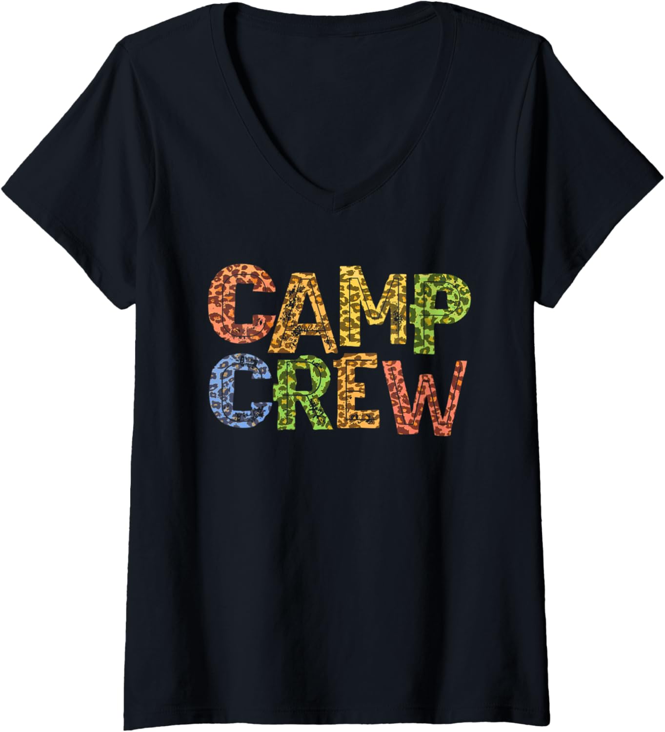Womens Funny CAMP CREW Leopard Print Summer Staff Counselor Teacher V Neck Apparel High Search Demand Best Seller Look