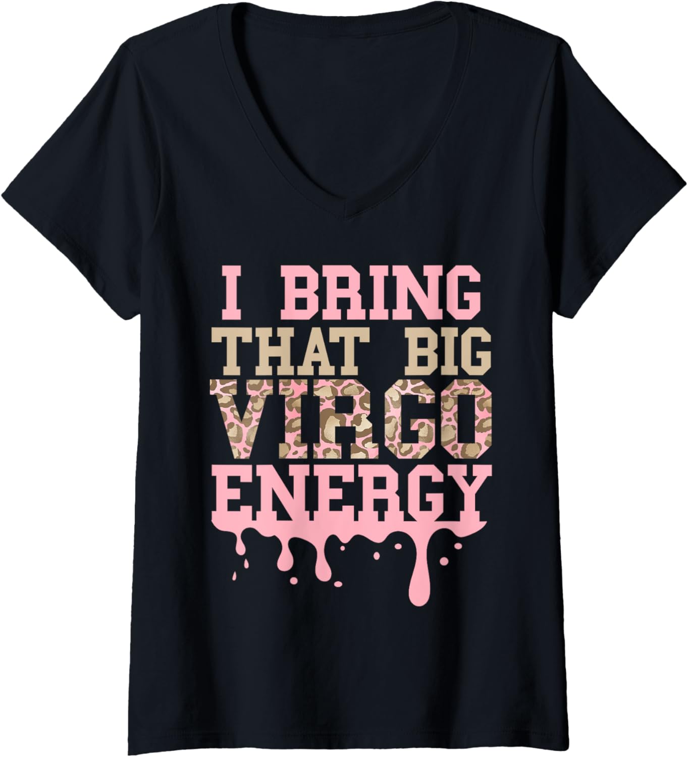 Womens Big Virgo Energy Women Cheetah Leopard Virgo Birthday Pink V Neck Apparel Streetwear Style Everyday Wear