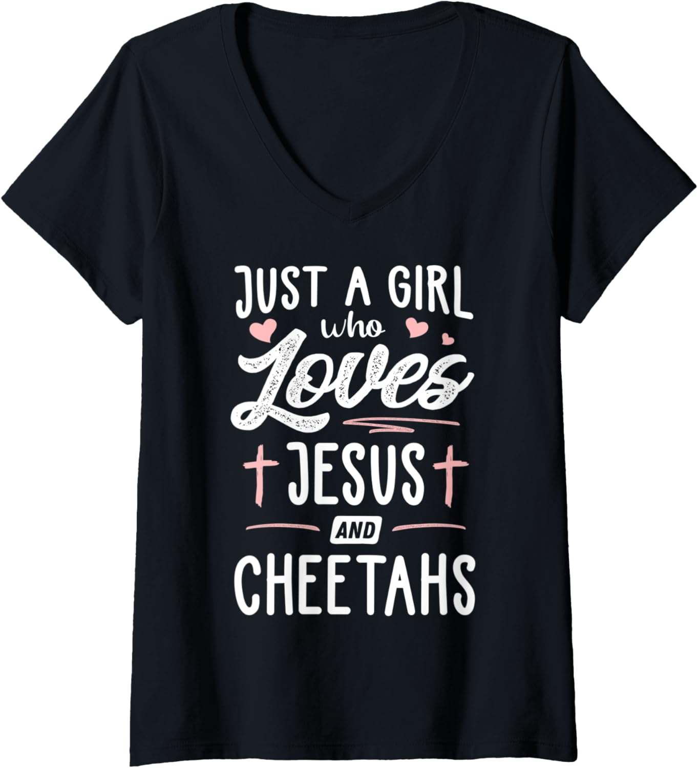 Womens Just A Girl Who Loves Jesus And Cheetahs Gift Women V Neck Apparel Viral TikTok Find Hot Right Now