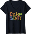 Womens Funny CAMP STAFF Leopard Print Host Summer Counselor Teacher V Neck Apparel Comfort Fit US Top Pick