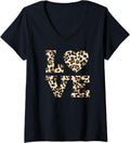 Womens Cool Cheetah Leopard Print Heart Love Leopard Valentine Tee V Neck T Shirt Trending US Everyday Wear