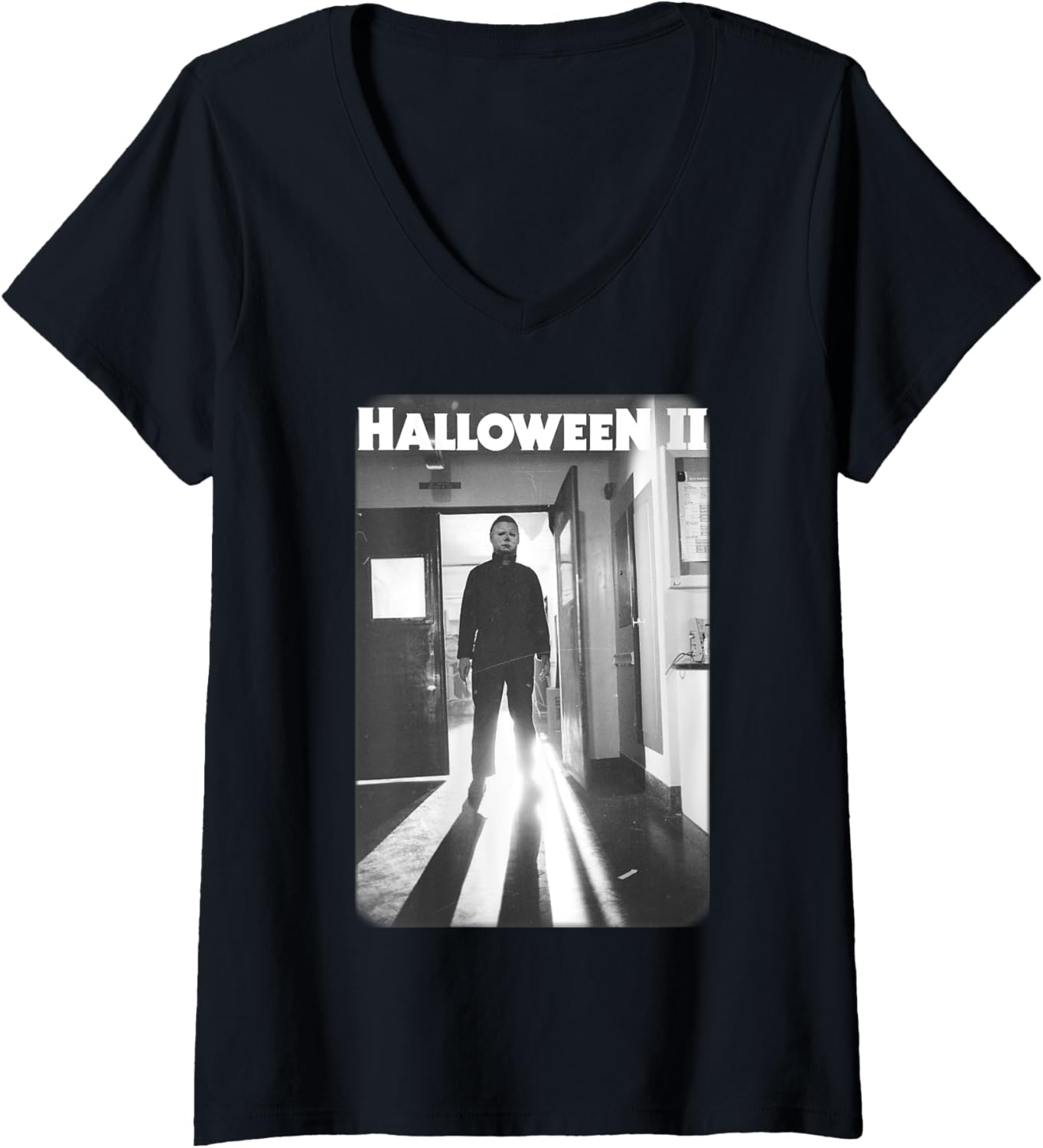 Womens Halloween 2 Michael Myers Faded Poster V-Neck Apparel | Premium Quality