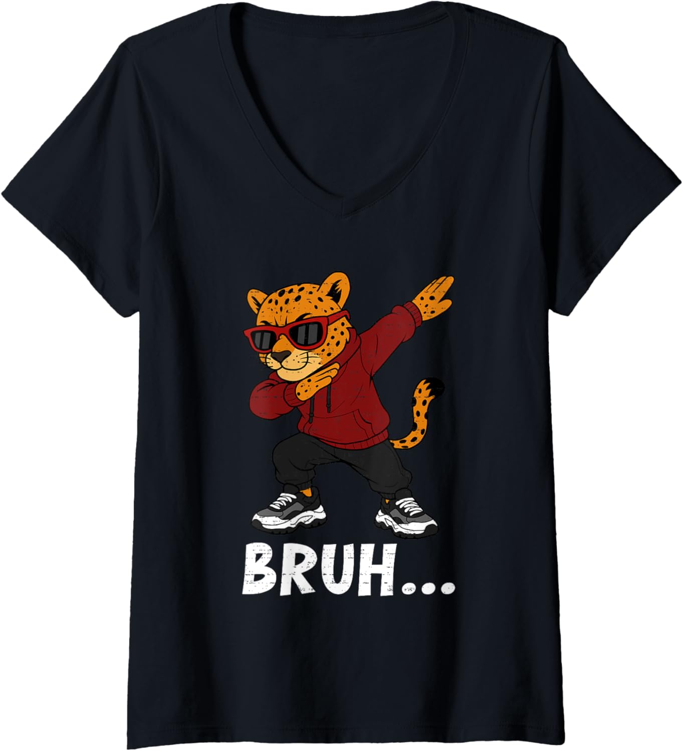 Womens Funny Dabbing Cheetah Bruh Bro Dab Meme Humor Animal Lovers V Neck Apparel Trending US US Top Pick