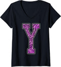 Womens Leopard Cheetah Print Capital Letter Y Monogram Initial Pink V Neck Apparel Premium Print Best Seller Look