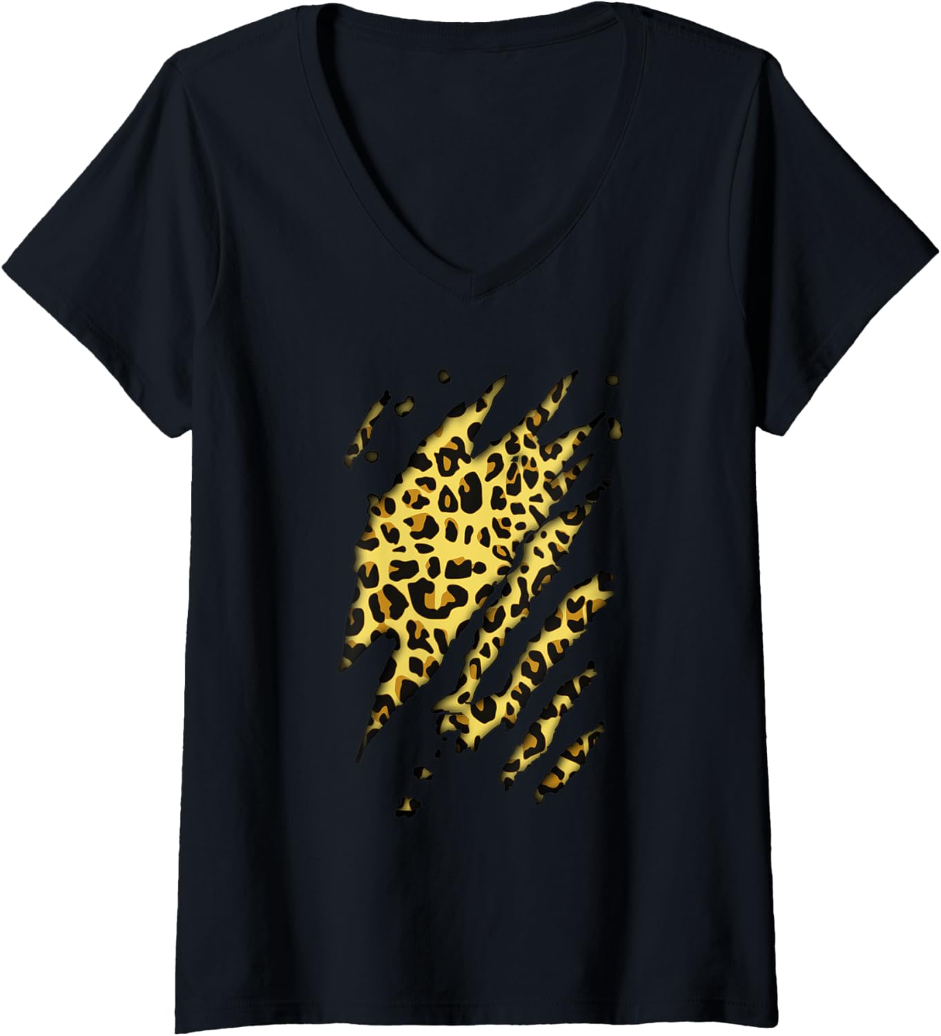 Womens Cheetah Pattern Print Animal Claws Safari Zoo Fake Ripped V Neck Apparel Trending US US Top Pick