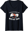 Womens I'd Rather Be Hanging Out with My Yarn Knitting V-Neck Yarn Supply | Viral US Pick | Best Seller Choice