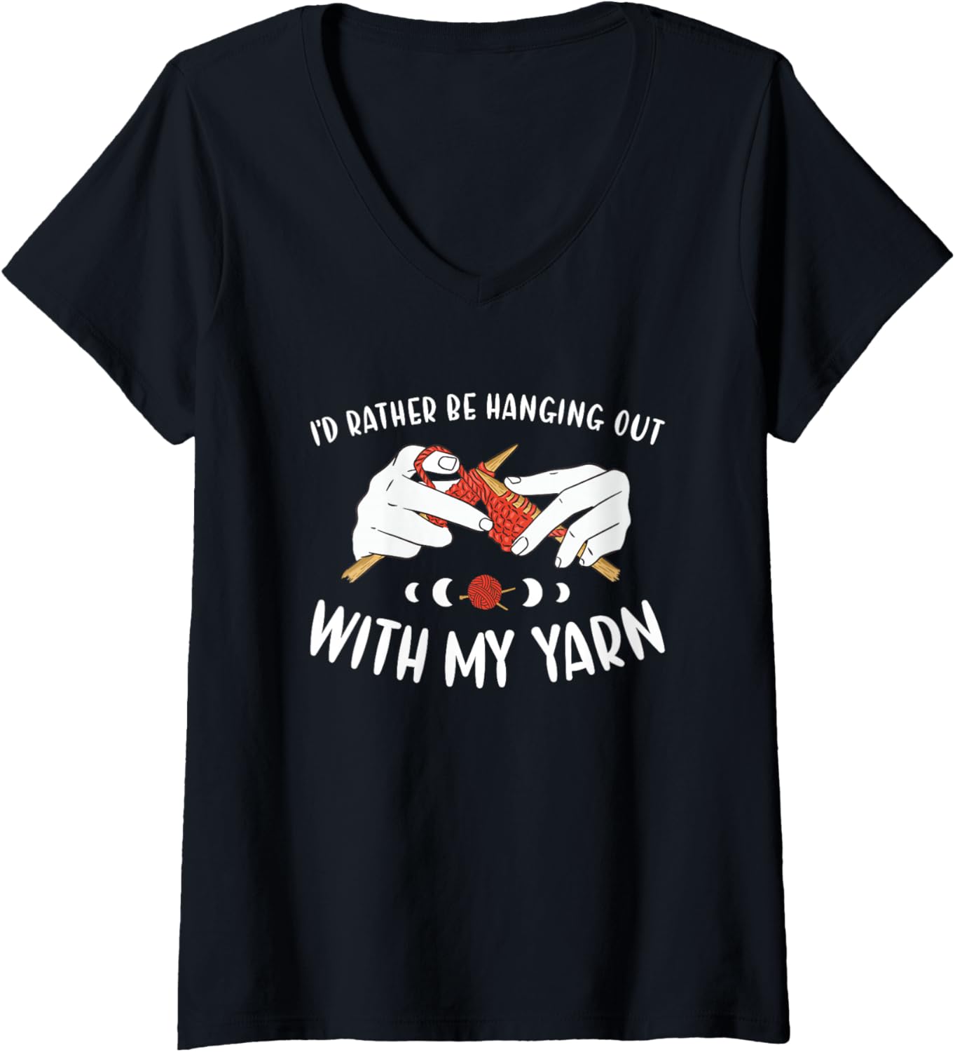 Womens I'd Rather Be Hanging Out with My Yarn Knitting V-Neck Yarn Supply | Viral US Pick | Best Seller Choice