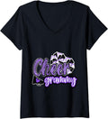Womens Cheer Grammy Shirt Megaphone Purple Leopard Cheetah Print V Neck T Shirt Comfort Fit Everyday Wear
