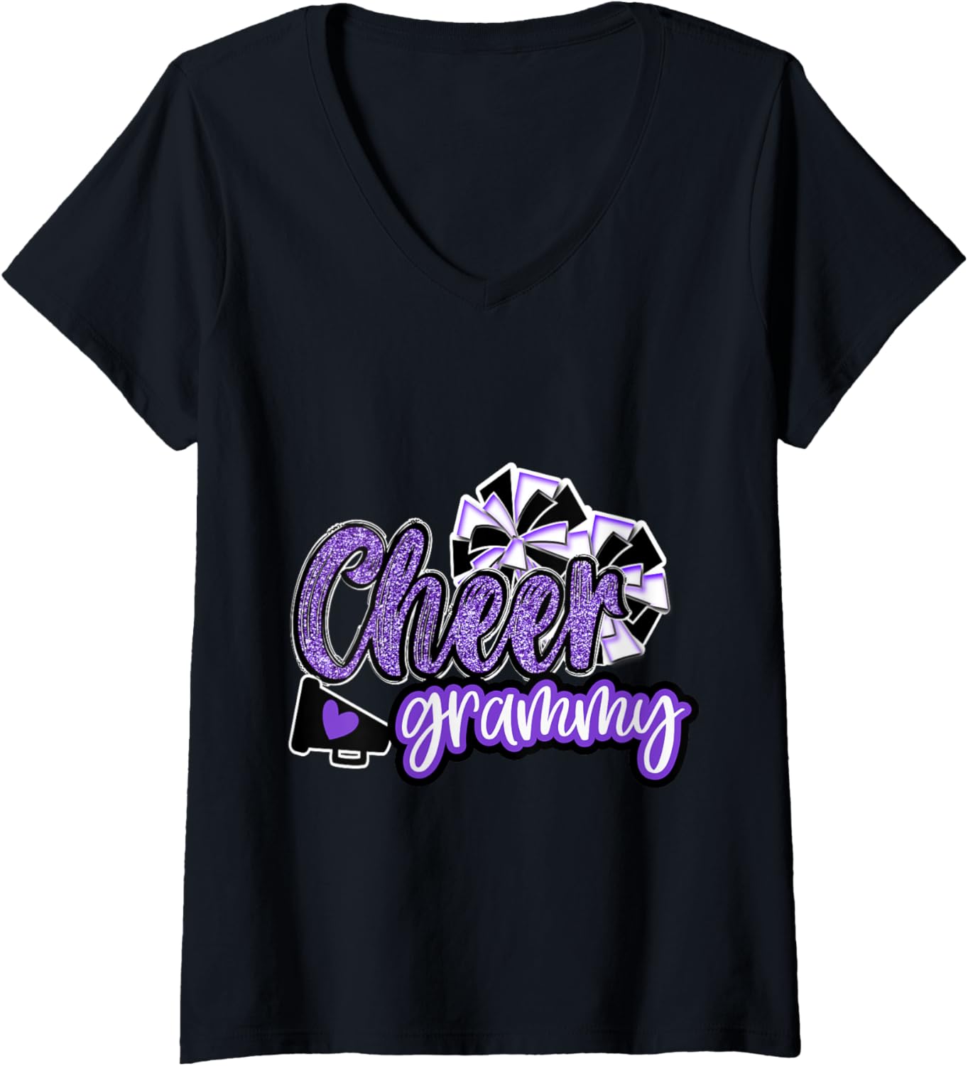 Womens Cheer Grammy Shirt Megaphone Purple Leopard Cheetah Print V Neck T Shirt Comfort Fit Everyday Wear
