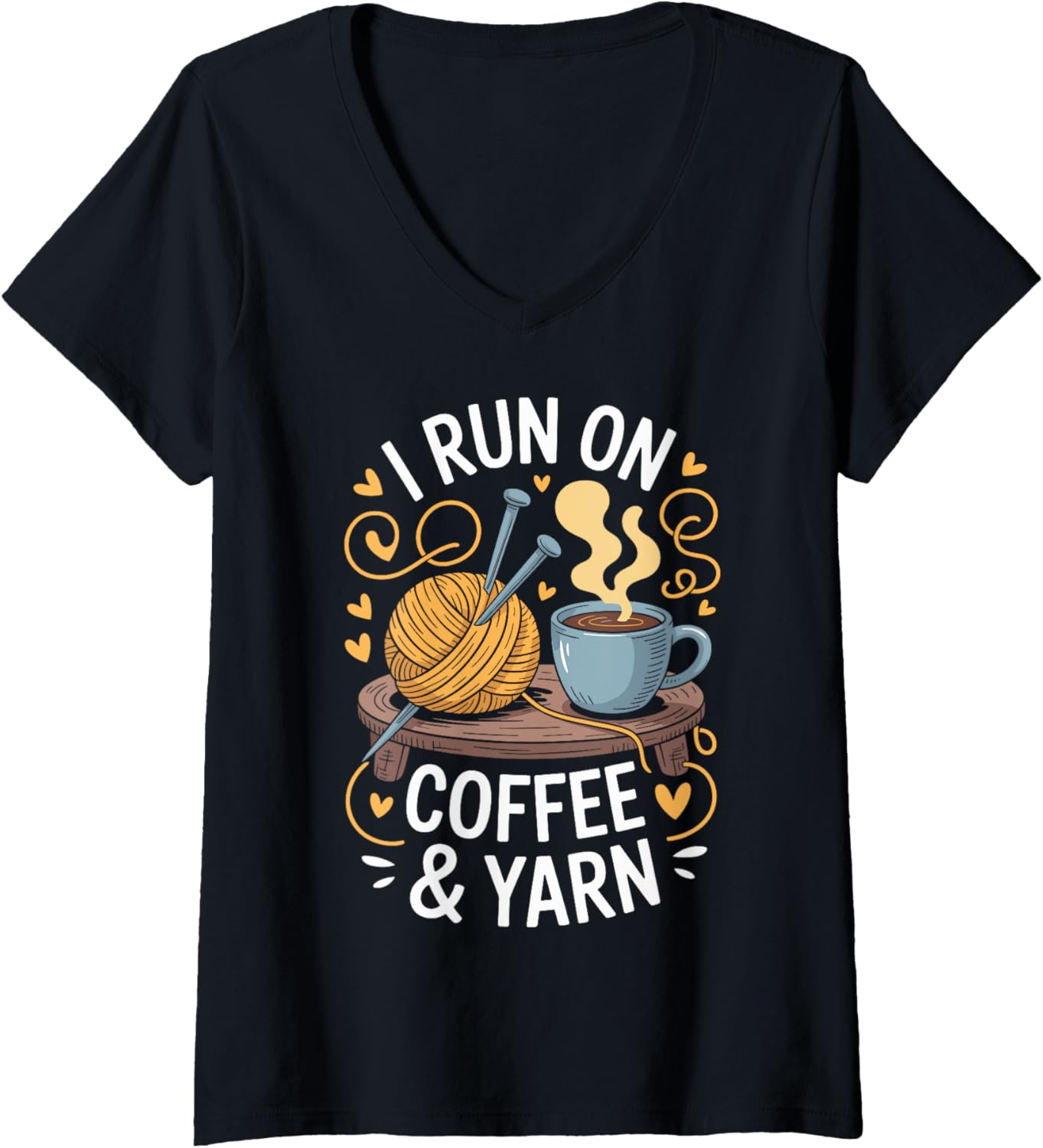 Womens I Run On Coffee And Yarn Funny Knitting V-Neck Yarn Supply | Viral US Pick | Customer Favorite
