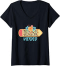Womens KINDER Cute Pencil Leopard Cheetah Print Teach Love Inspire V Neck Apparel Trending US Fan Favorite