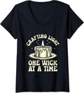 Womens Crafting Light One Wick At A Time Candle Maker Wax V-Neck Apparel | High Search Volume | Comfort Daily Wear