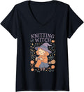 Womens Knitting Witch Halloween Vibes for Cozy Yarn Crafters V-Neck Yarn Supply | Top Rated | Customer Favorite
