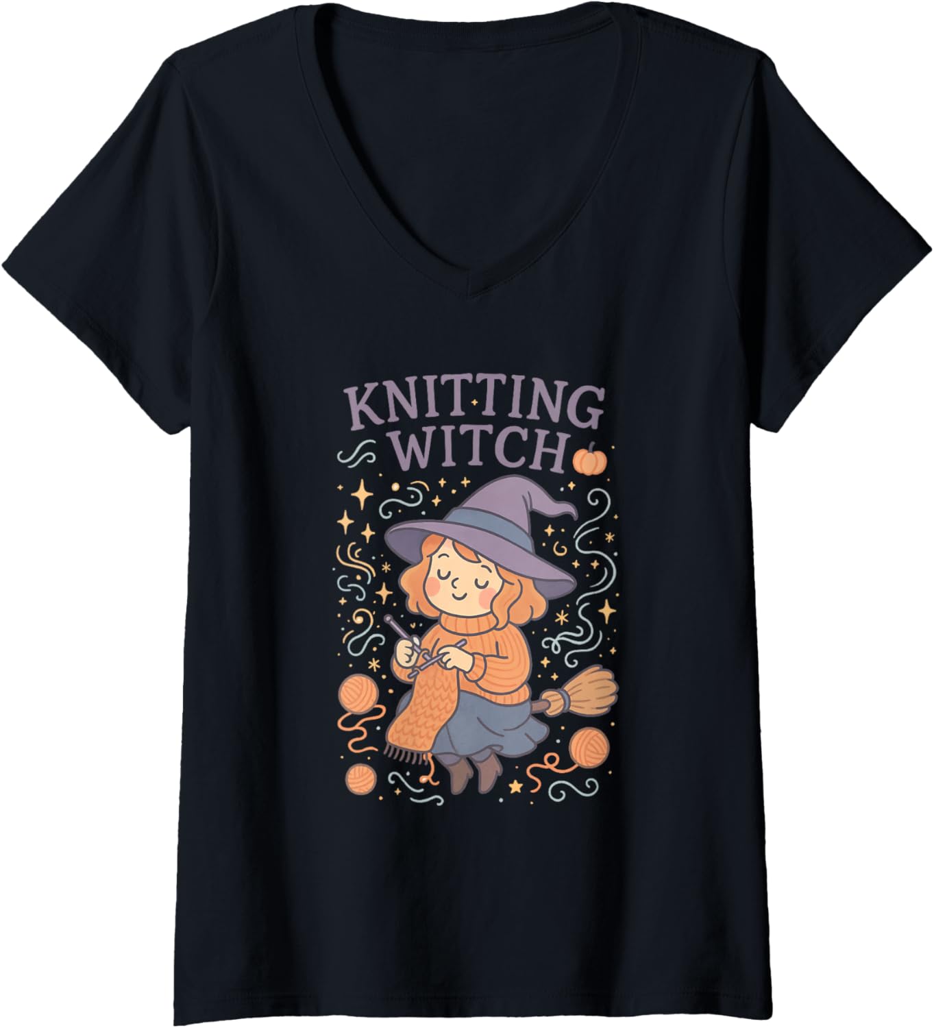 Womens Knitting Witch Halloween Vibes for Cozy Yarn Crafters V-Neck Yarn Supply | Top Rated | Customer Favorite