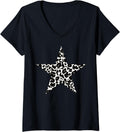 Womens Star Shape Cute Cheetah Leopard Print Graphic V Neck Apparel Premium Print Everyday Wear