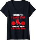 Womens hello 911 I can't stop thinking about cats and yarn cat V-Neck Yarn Supply | High Search Volume | High CTR Title