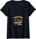 Womens Knitting Through The Snow Funny Christmas Yarn Holiday V-Neck Yarn Supply | Premium Quality | Customer Favorite