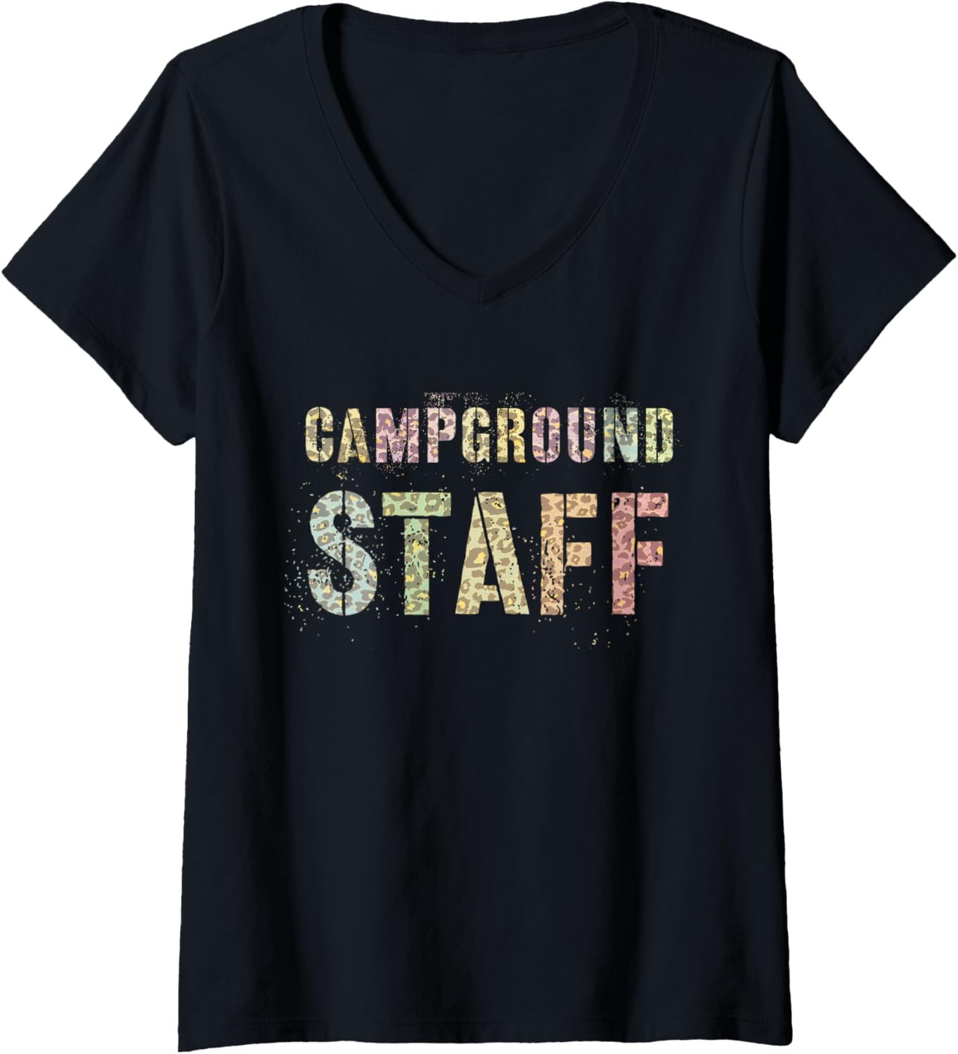Womens CAMPGROUND STAFF Leopard Print Summer Camp Campsite Teacher V Neck Apparel Viral TikTok Find Best Seller Look