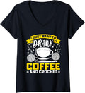 Womens Knitter Crocheter Crocheting Crochet Coffee Yarn V-Neck Yarn Supply | Viral US Pick | Best Seller Choice
