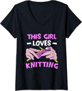 Womens This Girl Loves Knitting Hobby Knit Yarn Knitter V-Neck Yarn Supply | Premium Quality | Best Seller Choice