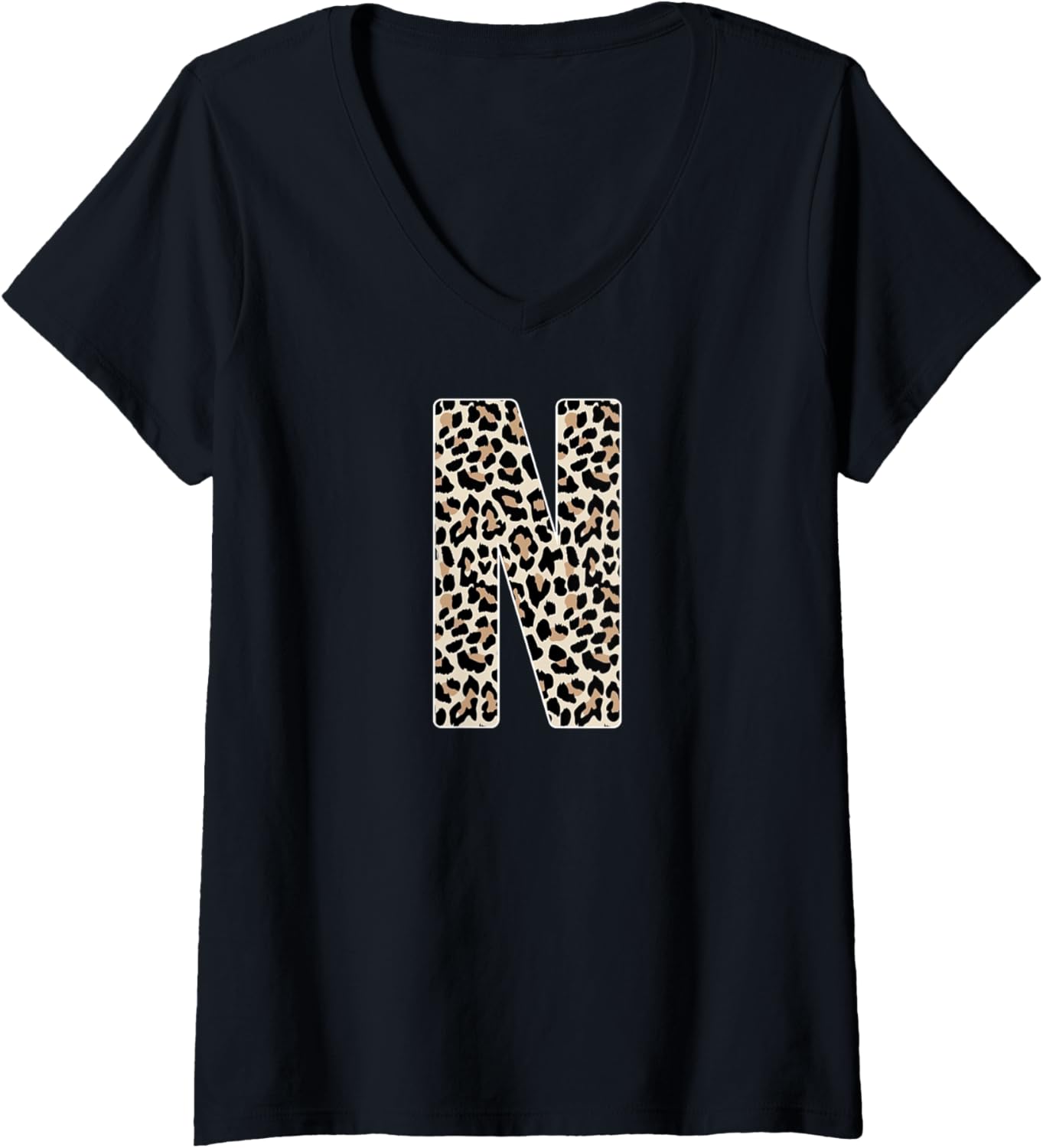 Womens Leopard Print Cheetah Print Animal Print Letter N Cat V Neck Apparel Comfort Fit Hot Right Now