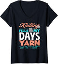 Womens Knitting Fills My Day Yarn Fills My Living Room Knit Knitter V-Neck Yarn Supply | Premium Quality | Perfect fo...