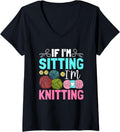 Womens If I'm Sitting I'm Knitting Yarn Love V-Neck Yarn Supply | Viral US Pick | Customer Favorite