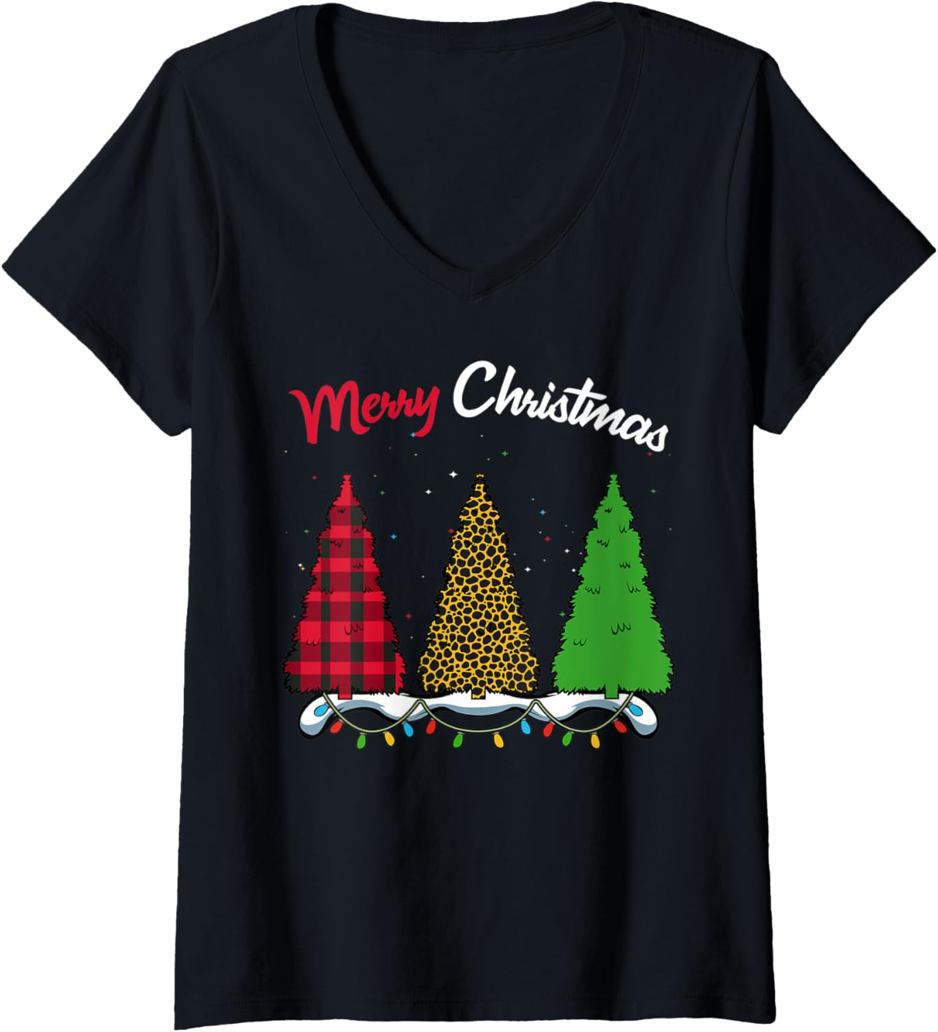 Womens Merry Christmas Family Matching Trendy Xmas Cheetah Print V Neck Apparel High Search Demand Gift Ready