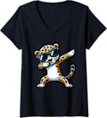 Womens Dabbing Leopard Cheetah Sunglasses Teens Kids Birthday Party V Neck T Shirt High Search Demand Everyday Wear