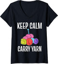 Womens Keep Calm Carry Yarn Crochet Maker V-Neck Yarn Supply | Top Rated | Perfect for Crafters