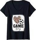 Soccer Game Day Women Leopard Cheetah Print Soccer Fan V Neck Apparel Streetwear Style US Top Pick