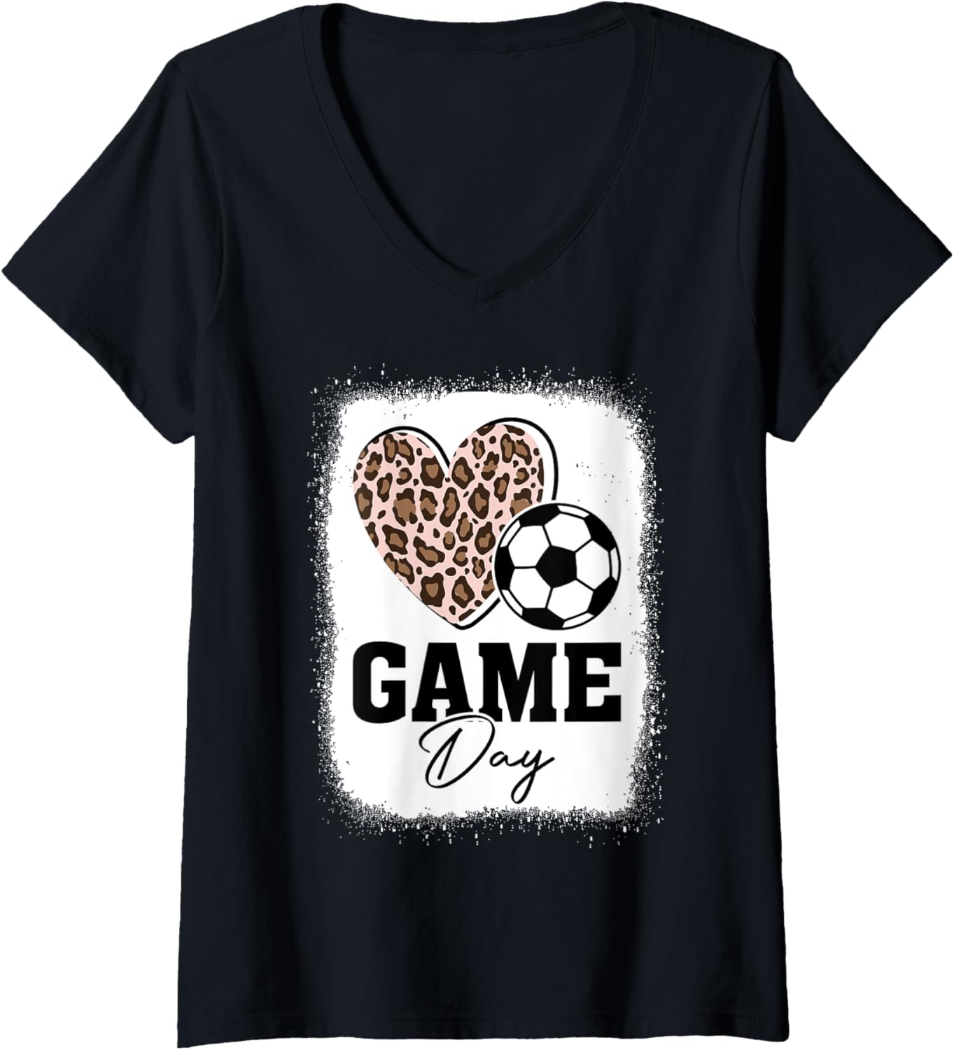 Soccer Game Day Women Leopard Cheetah Print Soccer Fan V Neck Apparel Streetwear Style US Top Pick