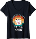 Womens Easily distracted by Cats and Yarn Crocheting Yarn Knitter V-Neck Yarn Supply | High Search Volume | Customer ...