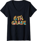 Womens Funny Leopard Sixth Grade Back to School Kids Boys Girls V Neck Apparel Viral TikTok Find US Top Pick