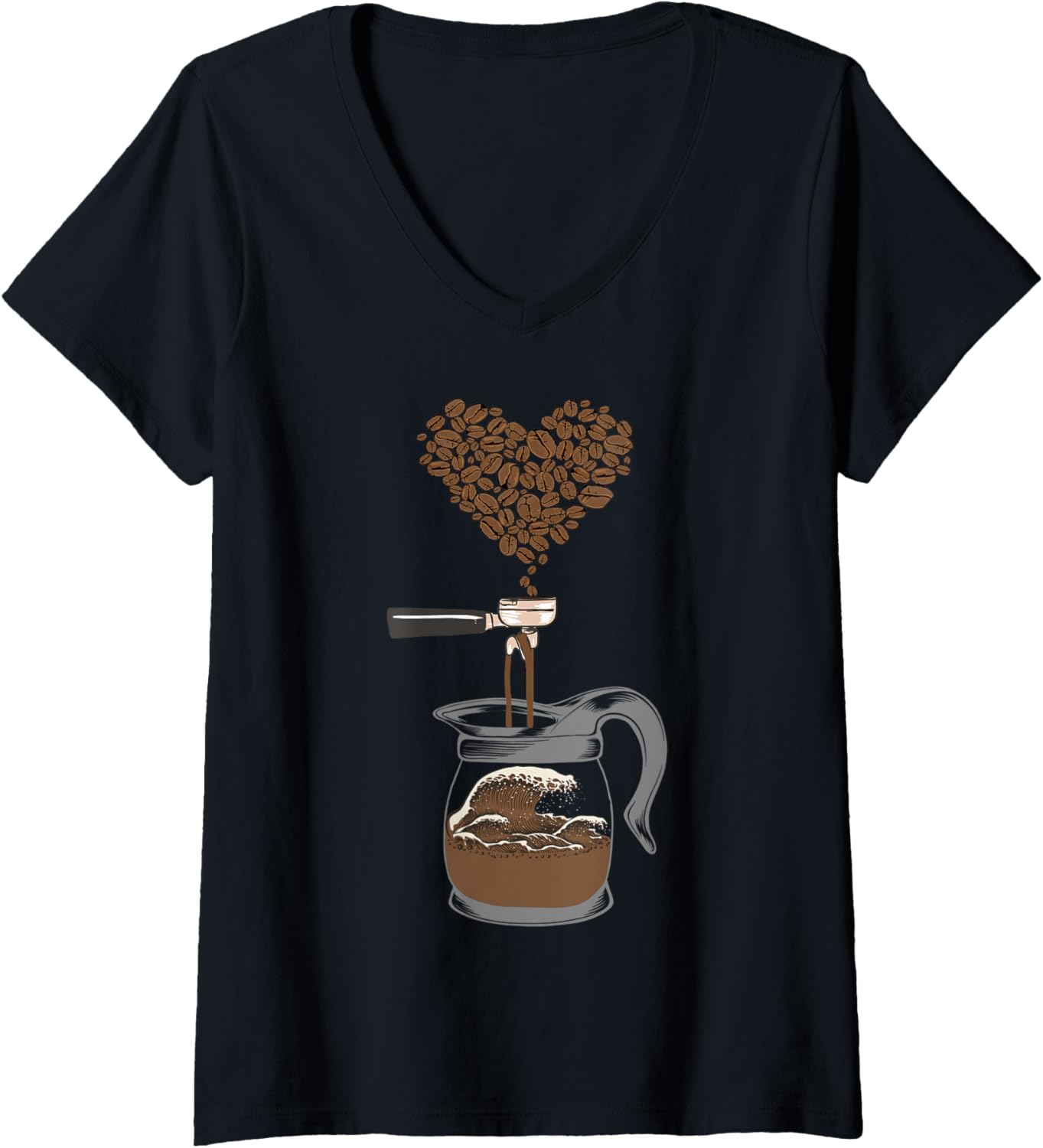 Womens Barista Wave Coffee Beans Vintage Art For Coffeemaker V-Neck Apparel | High Search Volume | Aesthetic Fit