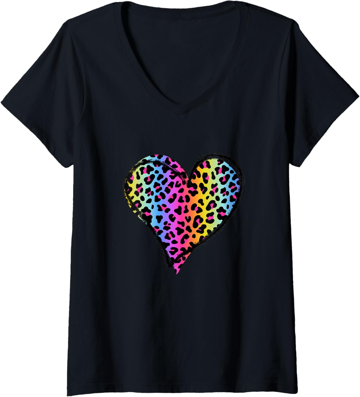 Womens Heart Rainbow Cheetah Leopard Tiger Print V Neck Apparel Comfort Fit US Top Pick