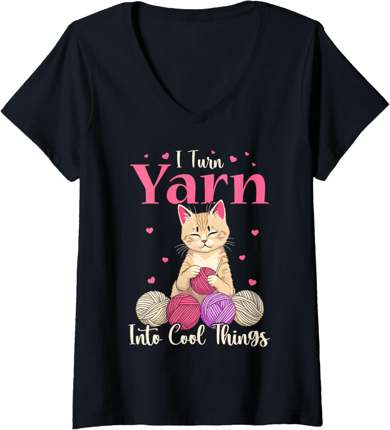 Womens I turn yarn into cool things cat Crocheting cat crochet yarn V-Neck Yarn Supply | High Search Volume | Custome...
