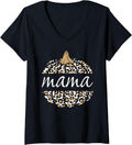 Womens Mama Pumpkin Cheetah Leopard Print Fall Autumn Lover Women V Neck Apparel Premium Print Hot Right Now