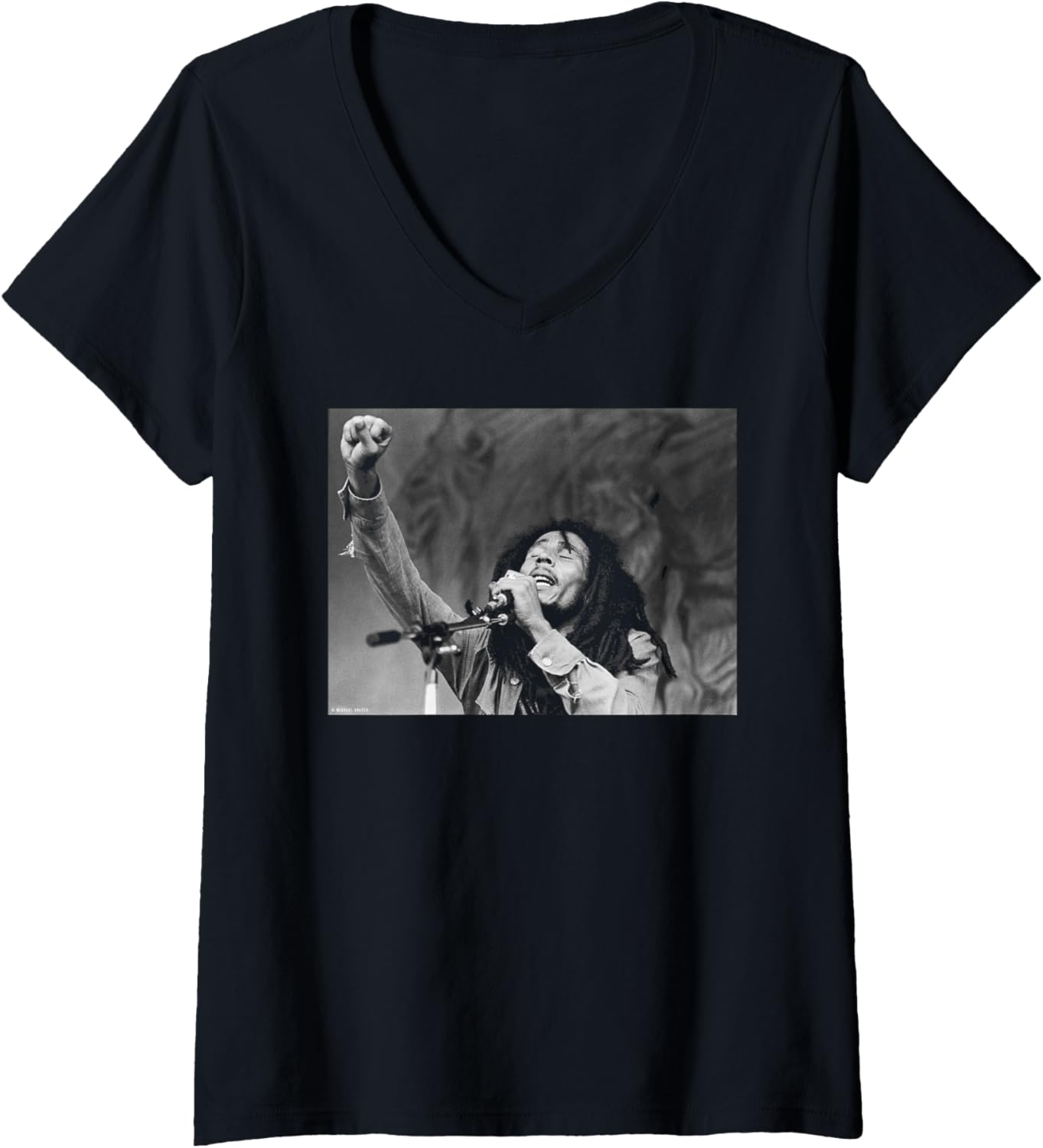 Womens Bob Marley Singing Live in Massachusetts by Michael Grecco V-Neck Apparel | Everyday Casual Wear