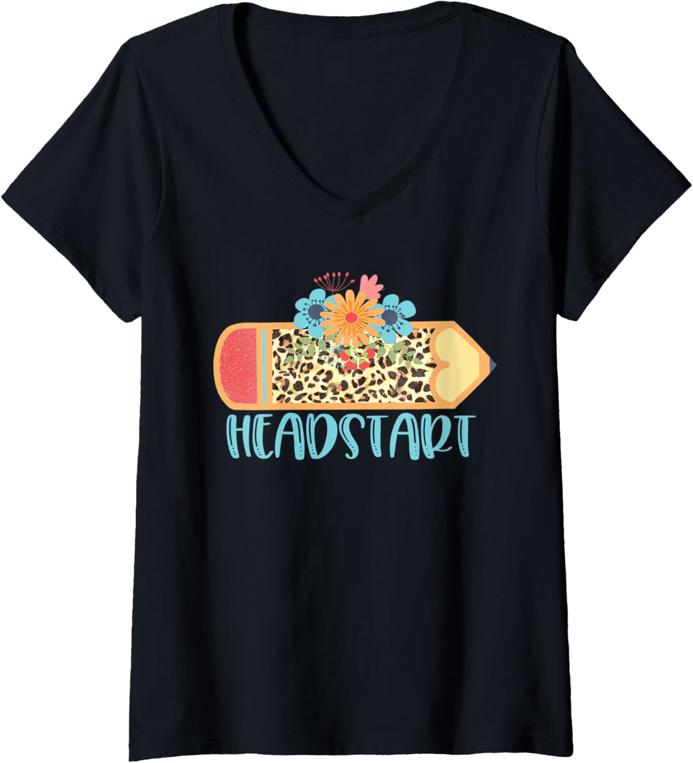 Womens HEADSTART Pencil Leopard Cheetah Print Teach Love Inspire V Neck Apparel Trending US Hot Right Now