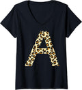 Womens monogram names initials letter A leopard skin print pattern V Neck Apparel Trending US Fan Favorite