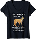 Womens Cute Cheetah I m Sorry I Can t I Have Plans With Cheetah V Neck Apparel Comfort Fit US Top Pick