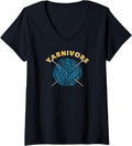 Womens Knitting Crocheting Yarnivore Yarn Lover Funny Gift V-Neck Yarn Supply | Trending 2025 | Customer Favorite