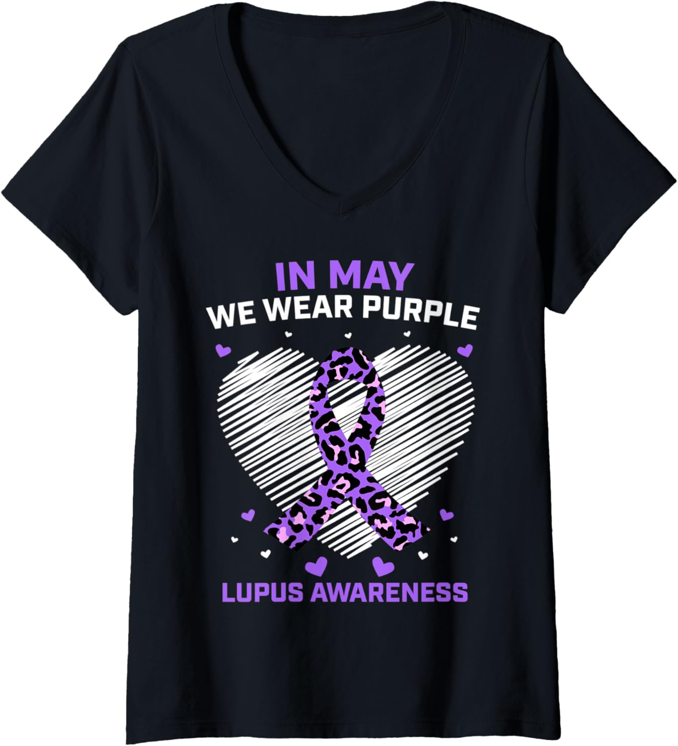 Womens Cheetah Print In May We Wear Purple Lupus Awareness Month V Neck Apparel Comfort Fit Gift Ready